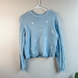 Baby blue cropped Daisy embroidered sweater